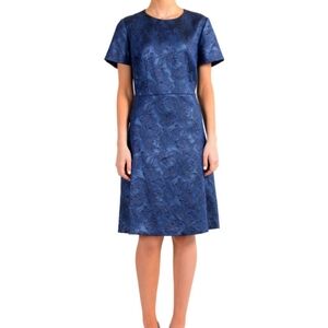 Hugo Boss Women's "Dargy" Blue on Blue Floral Print Short Sleeve Dress